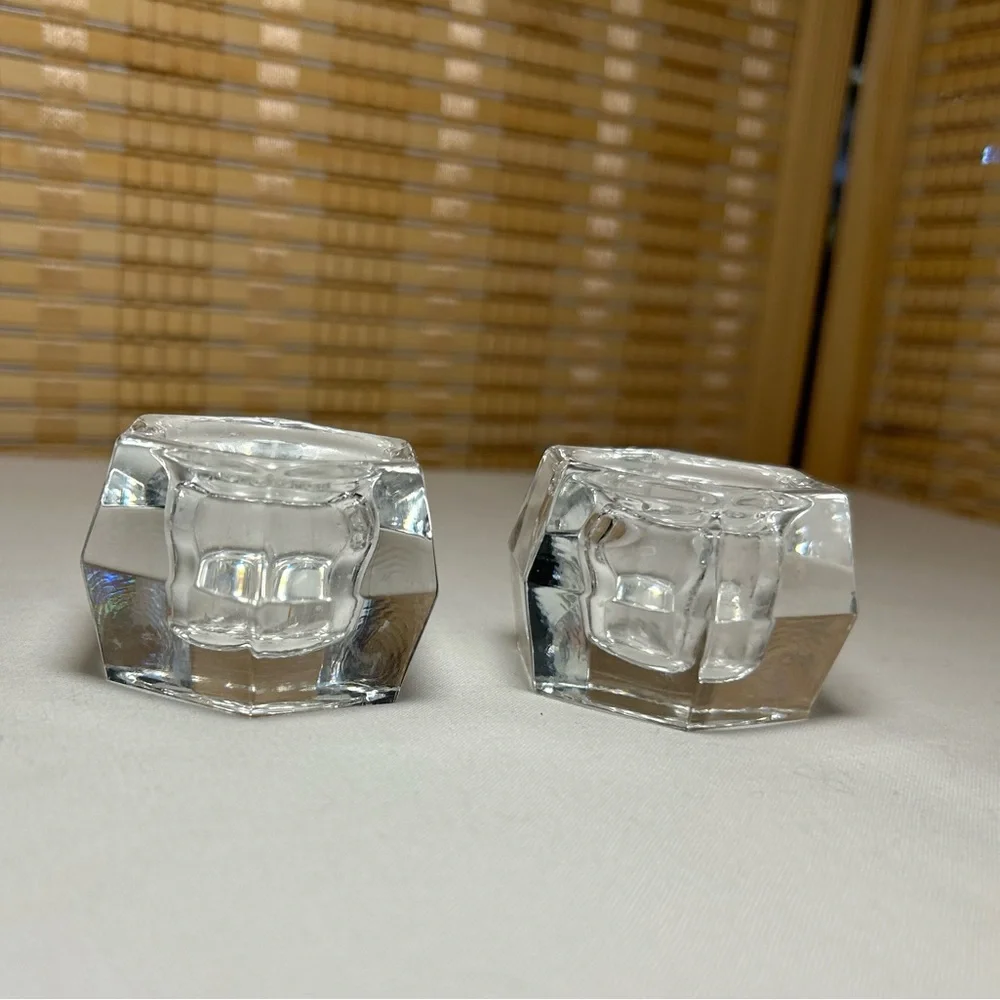 Set of 2 Glass Candle Holders